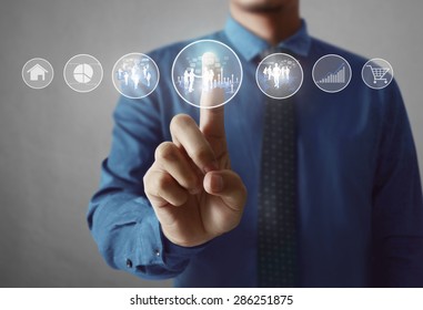Man Hand pressing modern social button - Shutterstock ID 286251875