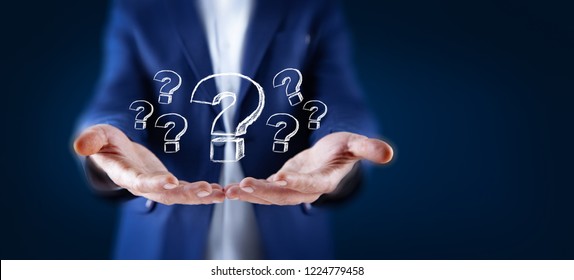 man hand question sign in screen