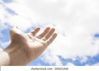 Man Hand Reaching Out Towards The Sky