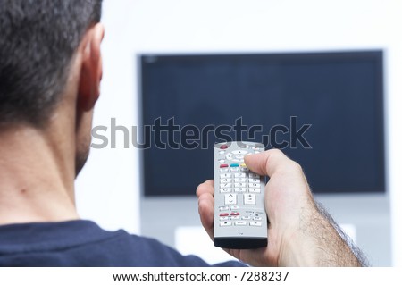 Man and hand with remote control