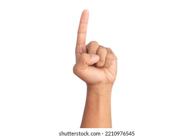 Man Hand Showing Number One Gesture Sign Isolated On White Background