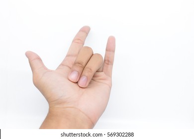 A Man Hand Sign Isolated On White Background. Spider Man Sign.