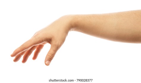 Man hand throwing invisible objects. Hand throwing away something isolated on white background. - Shutterstock ID 790028377