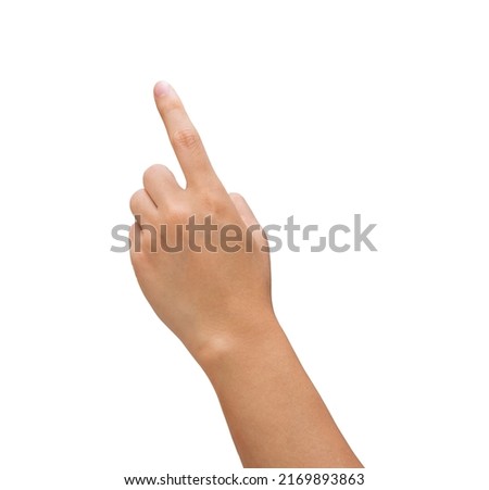 Man hand touching isolated on white background with clipping path.