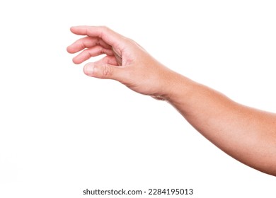 Man hand touching virtual screen isolated on white background - Powered by Shutterstock