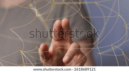 A man hand touching virtual screen, modern background concept , can put your text at the finger, copy space
