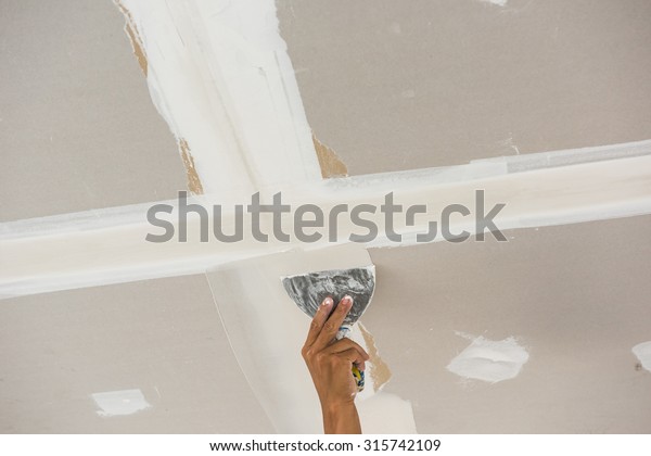 Man Hand Trowel Plastering Ceiling Skim Stock Photo Edit Now