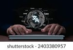 Man hand using keyboard to translation of foreign languages on website.Symbol of translation.Ai translator.Mobile app worldwide language conversation.