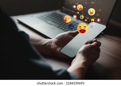 Man Hand Using Smartphone Typing Live Chat Chatting On Application Communication Digital Web And Social Network Concept. Social Media Application Chat Box.