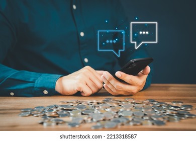 Man Hand Using Smartphone Typing Live Chat Chatting On Application Communication Digital Web And Social Network Concept. Social Media Application Chat Box.