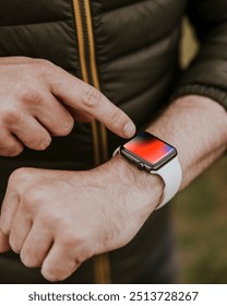 Man hand using smartwatch, digital device
