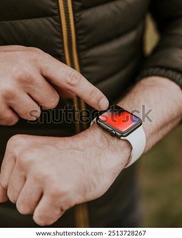 Man hand using smartwatch, digital device
