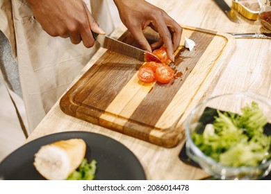 Man Hands Chopping Food Ingredients