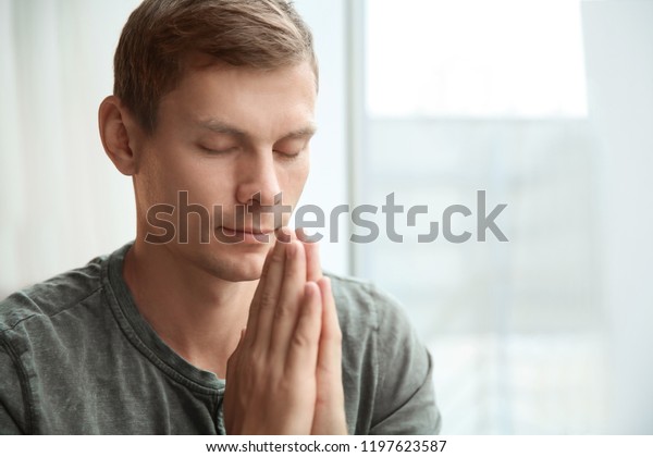 Man Hands Clasped Together Prayer Near Stock Photo 1197623587 ...