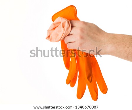 Man hands and cleaning supplies 