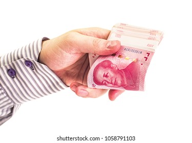 man hands counting chinese isolated on white background