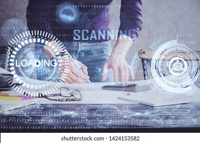 Man hands with data theme double exposure icons. - Powered by Shutterstock - Get 15% off with code: PIKWIZARD15