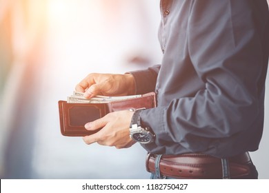 Man Hands Holding Wallet,empty Wallet