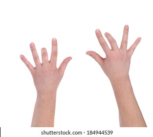 Man Hands Playing Piano. Isolated On A White Background.