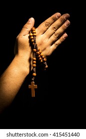 Man Hands Prayer Rosary On Black Stock Photo (Edit Now) 415451446