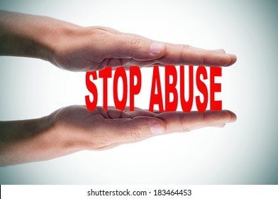 Man Hands Pressing The Text Stop Abuse