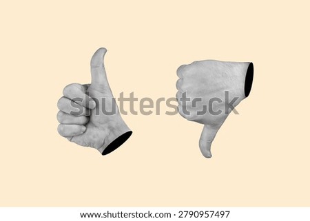 Man hands with thumb up and thumb down isolated on a oink background