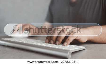 Man hands are using the keyboard to search for information. Search SEO concept. Data Search technology search engine optimization.