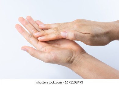 Man hands using wash hand sanitizer gel pump dispenser for protection coronavirus and bacteria, health care concept
