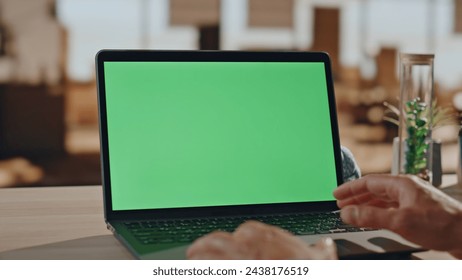 Man hands videocalling chromakey computer at table closeup. Unknown director having video conference at green screen laptop office. Unrecognizable businessman talking online meeting at mockup device  - Powered by Shutterstock