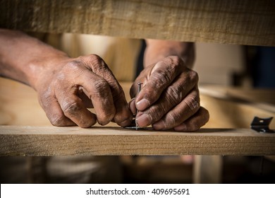 Man Hands Working In Furniture Wood Industry