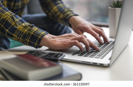 Man Hands Working On Laptop