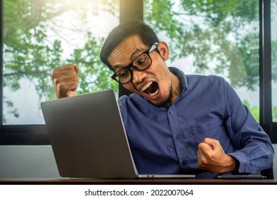 Man Happy Excited Profit Trading Online, Businessman Using Computer Happy So Excited Profit Business 