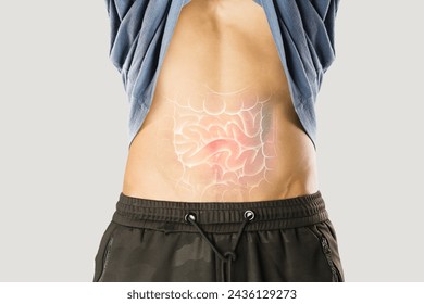 A man has a stomachache because of a problem with his small intestine
