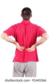 Man have problem with spine, isolated on white background
