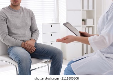 Man Having Appointment With STD Specialist In Clinic, Closeup