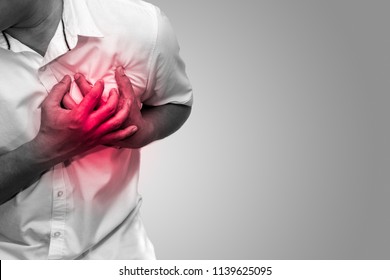 Man Having Chest Pain - Heart Attack Black And White Tone, Hearth Care And Medicine Concept