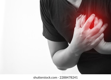 man having chest pain while exercising - heart attack. or Heavy exercise causes the body to shock heart disease. may cause life-threatening. health care concept.