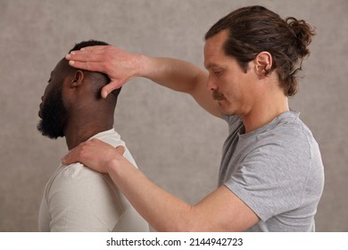 Man Having Chiropractic Back Adjustment In Rehabilitation Clinic. Osteopathy, Physiotherapy Concept