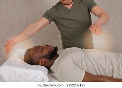 Man Having Energy Healing Treatment , Alternative Medicine, Holistic Care Concept.