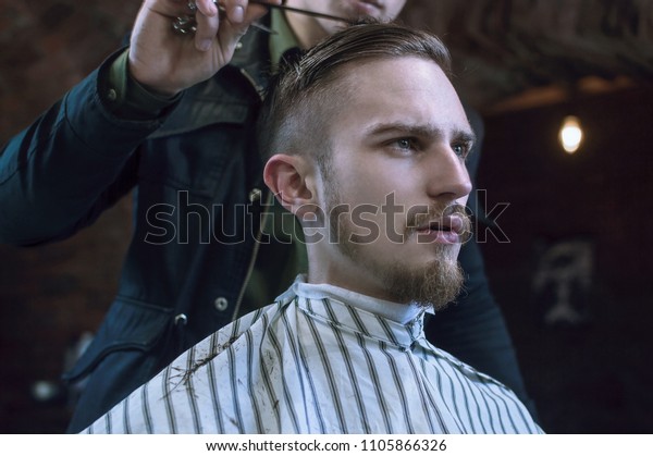 Man Having Shave Haircut Barber Shop Stock Photo Edit Now 1105866326