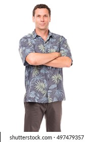 Man In Hawaiian Shirt Isolated On White Background