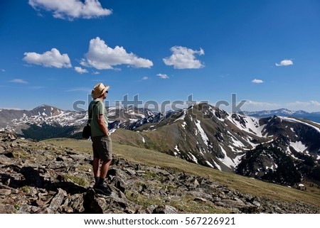 Man Hiking On Mountains Alpine Tundra Stock Photo Edit Now