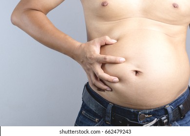 Man With His Fat Belly On White Background