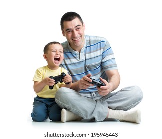 Man And His Son Child Play With A Playstation Together