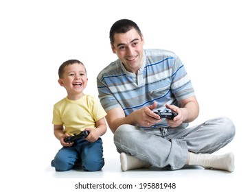 Man And His Son Play With A Playstation Together