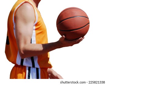 A Man Holding A Basket Ball In His Hand Isolated Over White