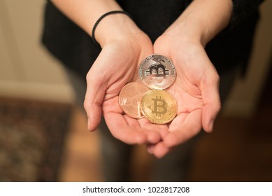 man holding bitcoin digital virtual currency money