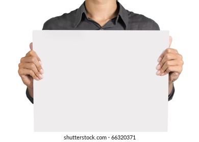 Man Holding A Blank White Board