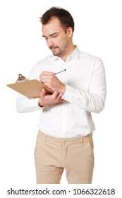 man holding clipboard