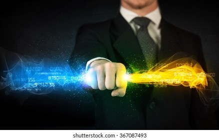 Man holding colorful glowing data in his hands concept - Powered by Shutterstock